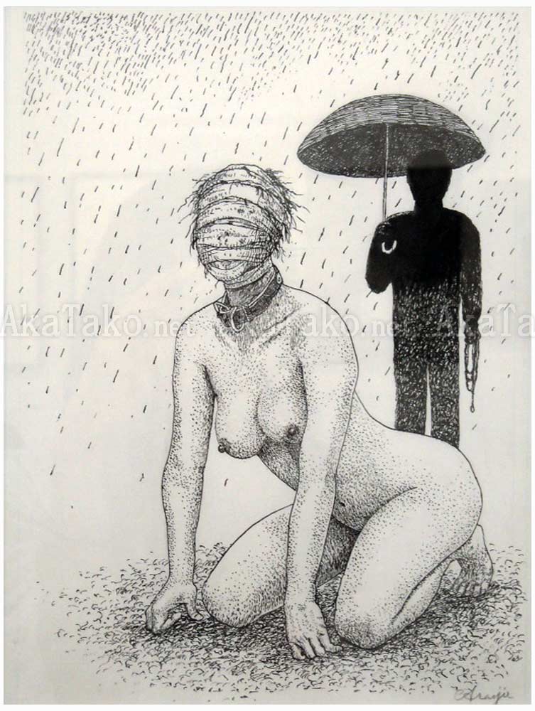 Asaji Muroi Bandaged Dog in the Rain original drawing