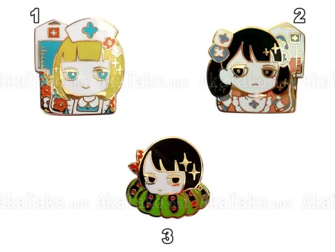 Em Nishizuka Enamel Pins - Blue Nurse, Pink Nurse, OR Imomafu